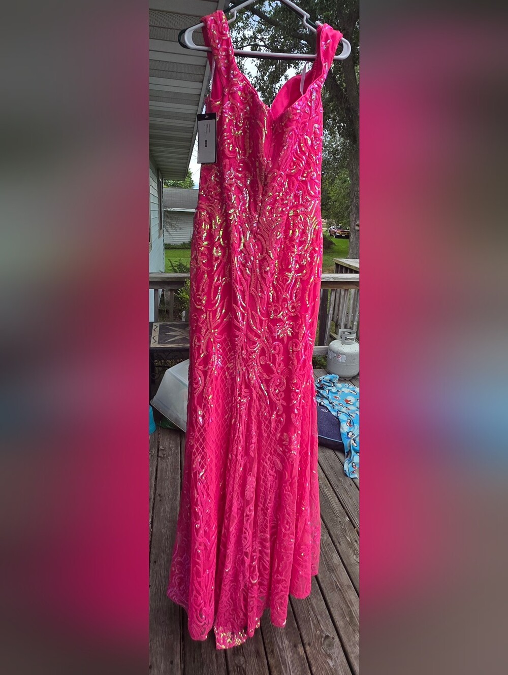 Hot Pink Beaded Embellished Evening Gown - Picture 2 of 3